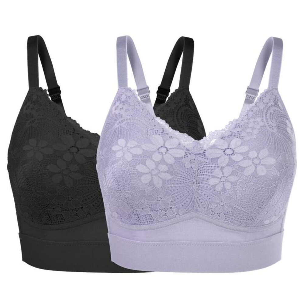 Rhonda Shear 2 Pack Molded Cup Bra Lace Overlay Size Medium Black Purple 654.1